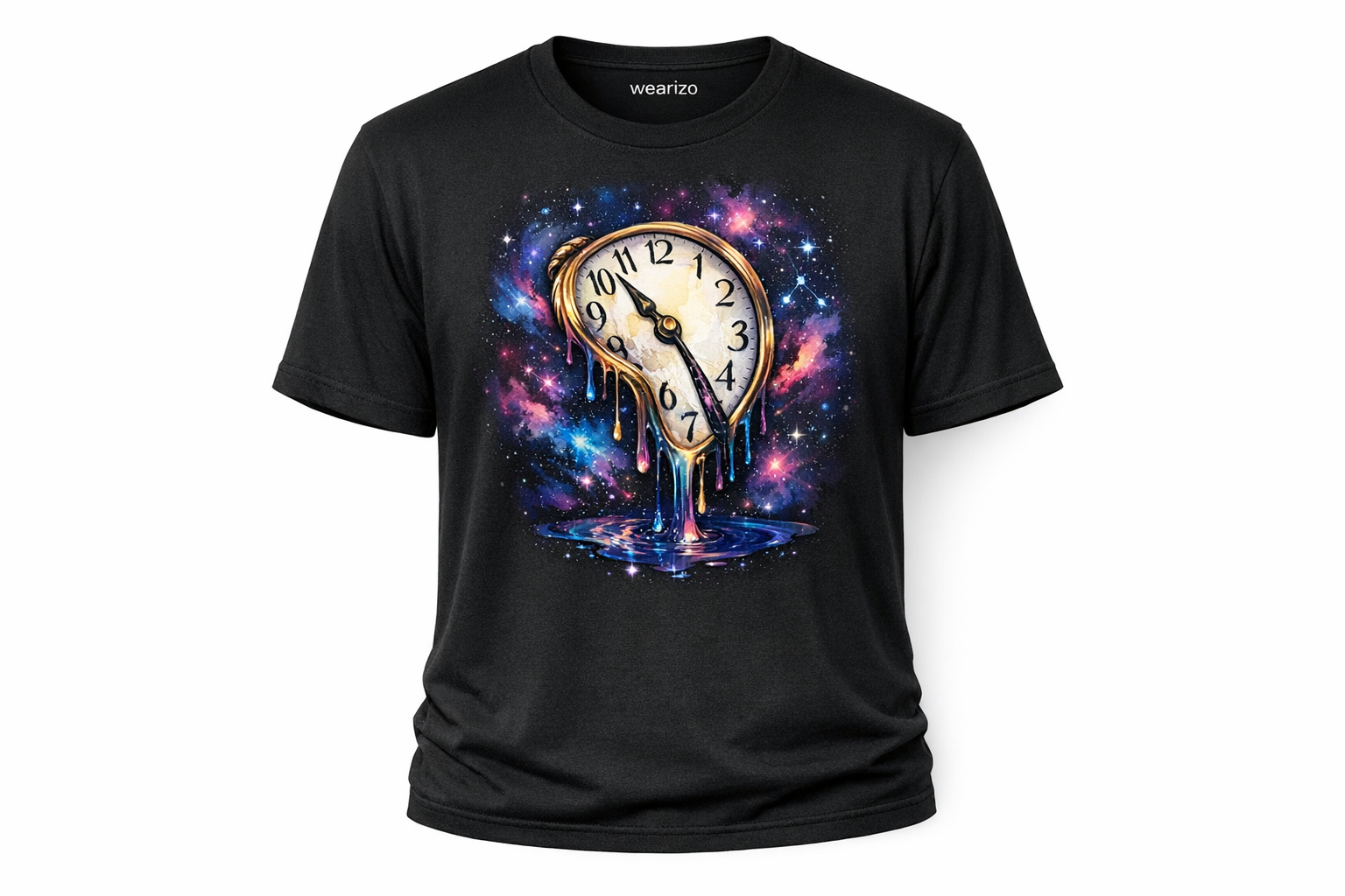 Wearizo Melting Galaxy Surreal Clock Graphic T-Shirt — Dreamer Aesthetic - Black