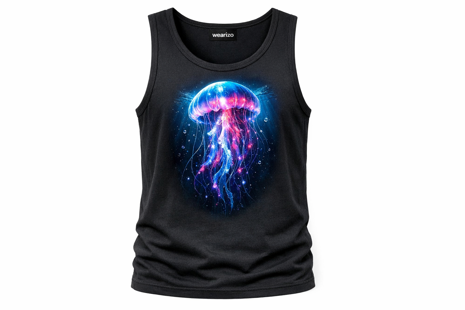 Wearizo Neon Drift Jellyfish Art Graphic Tank Top — Ocean Lover Gift - Black