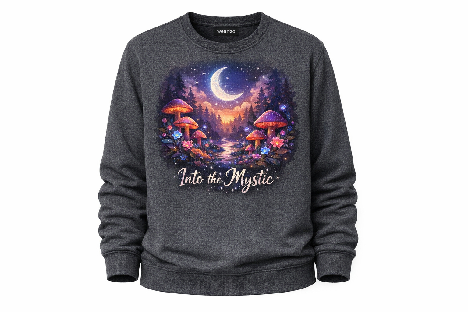 Wearizo Mystic Forest Twilight Graphic Sweatshirt — Nature Lover Gift - DarkHeather