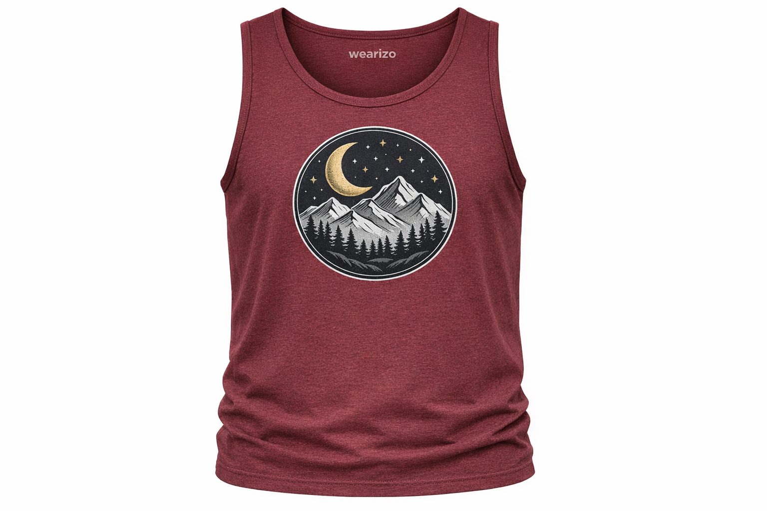 Wearizo Crescent Ridge Night Sky Graphic Tank Top — Nature Lover Gift - Maroon
