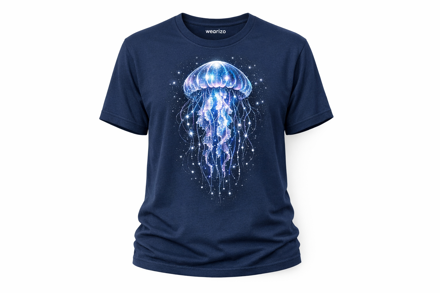 Wearizo Celestial Jellyfish Glow Graphic T-Shirt — Mystic Ocean Aesthetic - Navy