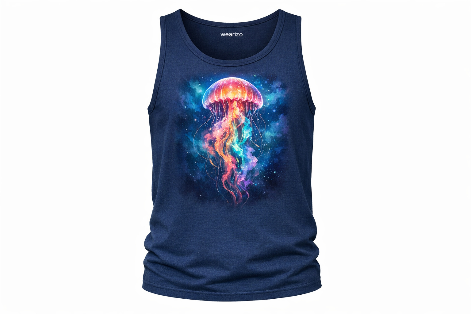 Wearizo Neon Drift Jellyfish Graphic Tank Top — Boho Art Aesthetic - Navy