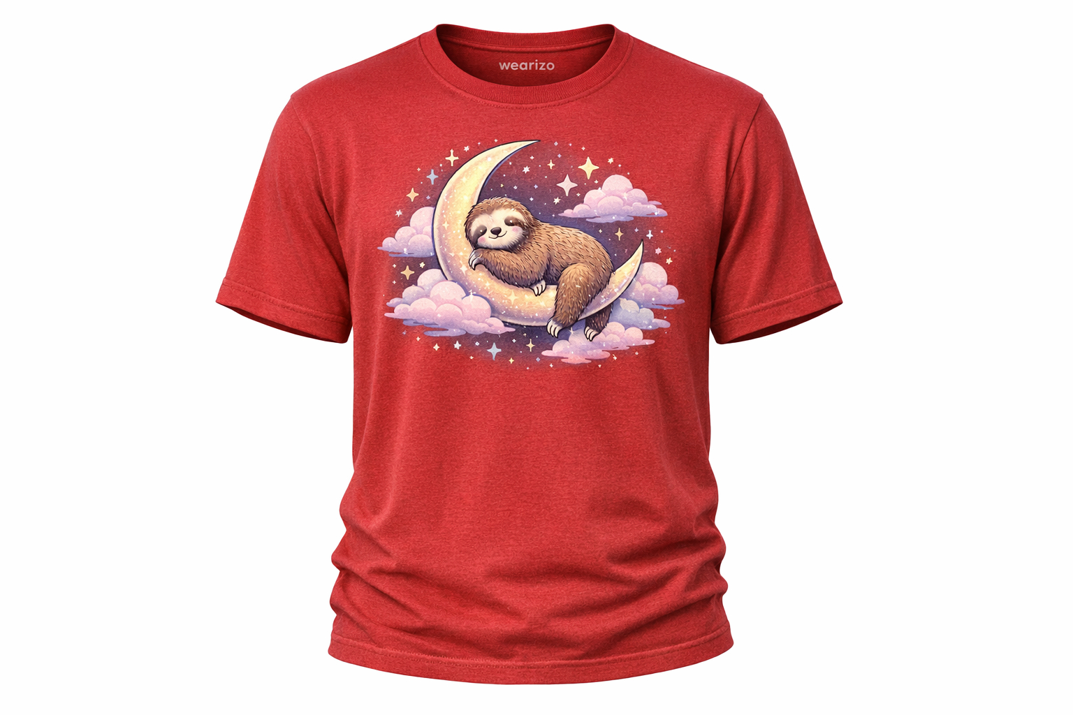 Wearizo Lunar Sloth Moon Dream Graphic T-Shirt — Cottagecore Aesthetic - Red