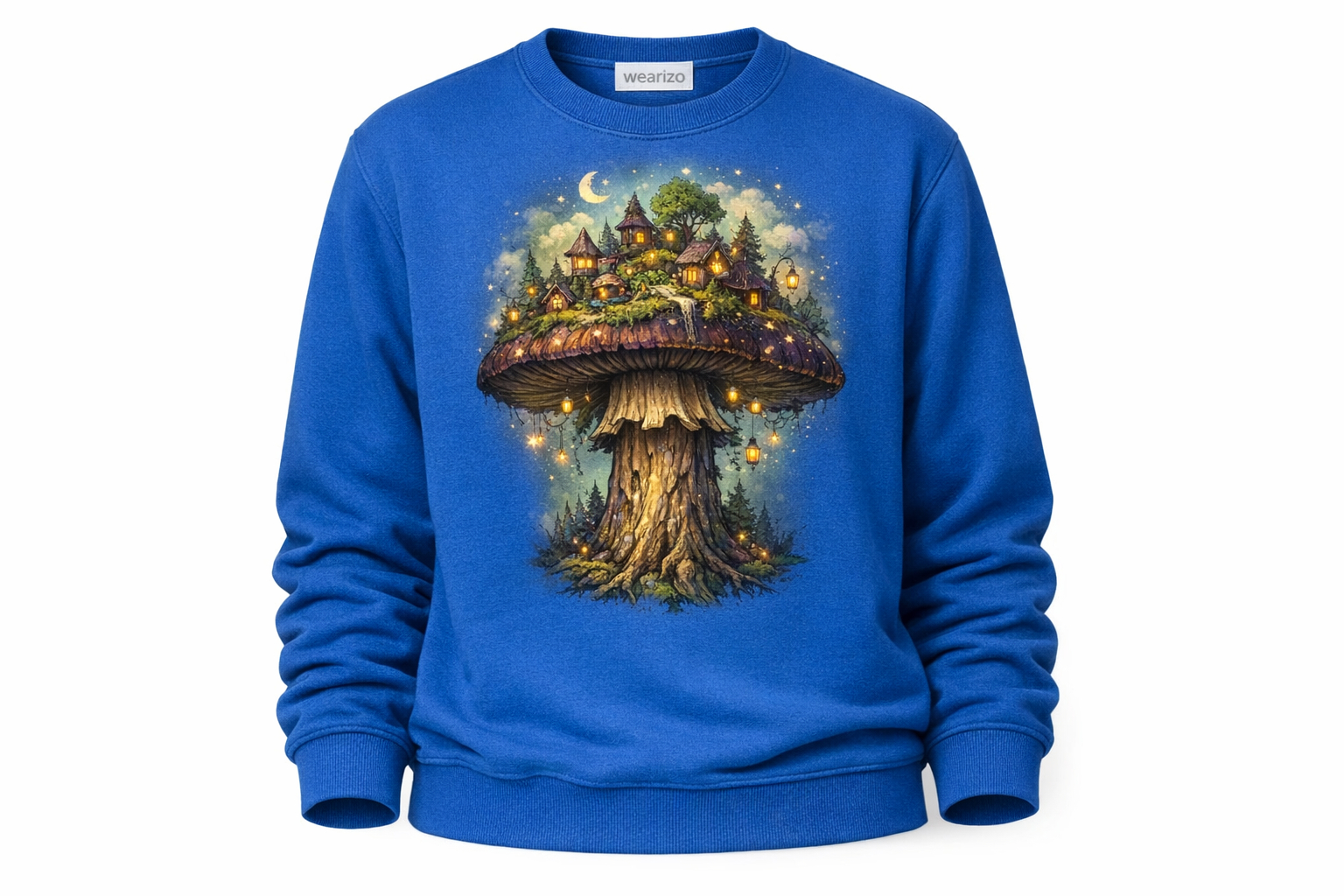 Wearizo Enchanted Forest Mushroom Art Graphic Sweatshirt — Cottagecore Aesthetic - RoyalBlue