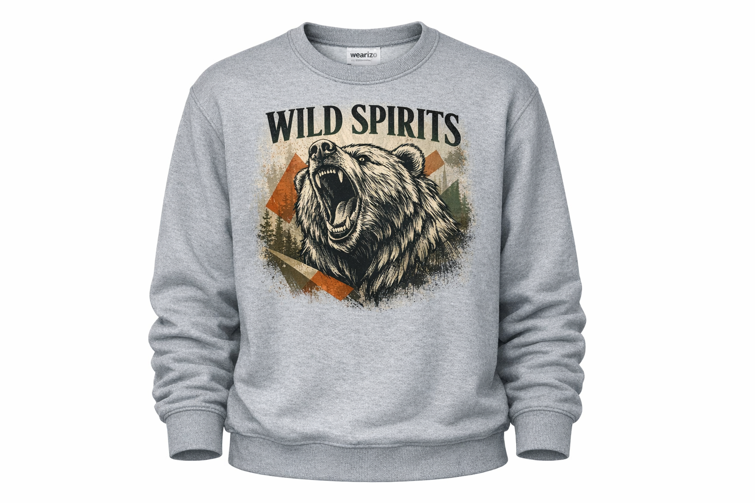 Wearizo Wild Spirits Bear Graphic Sweatshirt — Nature Lover Gift - SportGrey