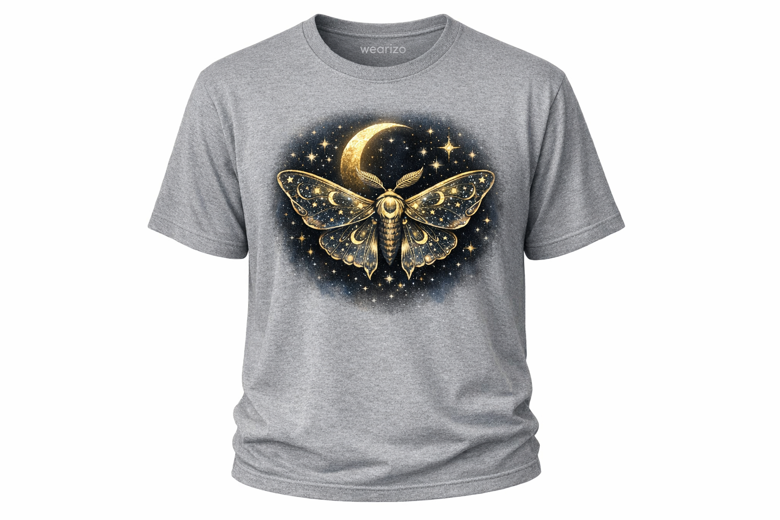 Wearizo Lunar Moth Celestial Design Graphic T-Shirt — Boho Style Gift - SportGrey