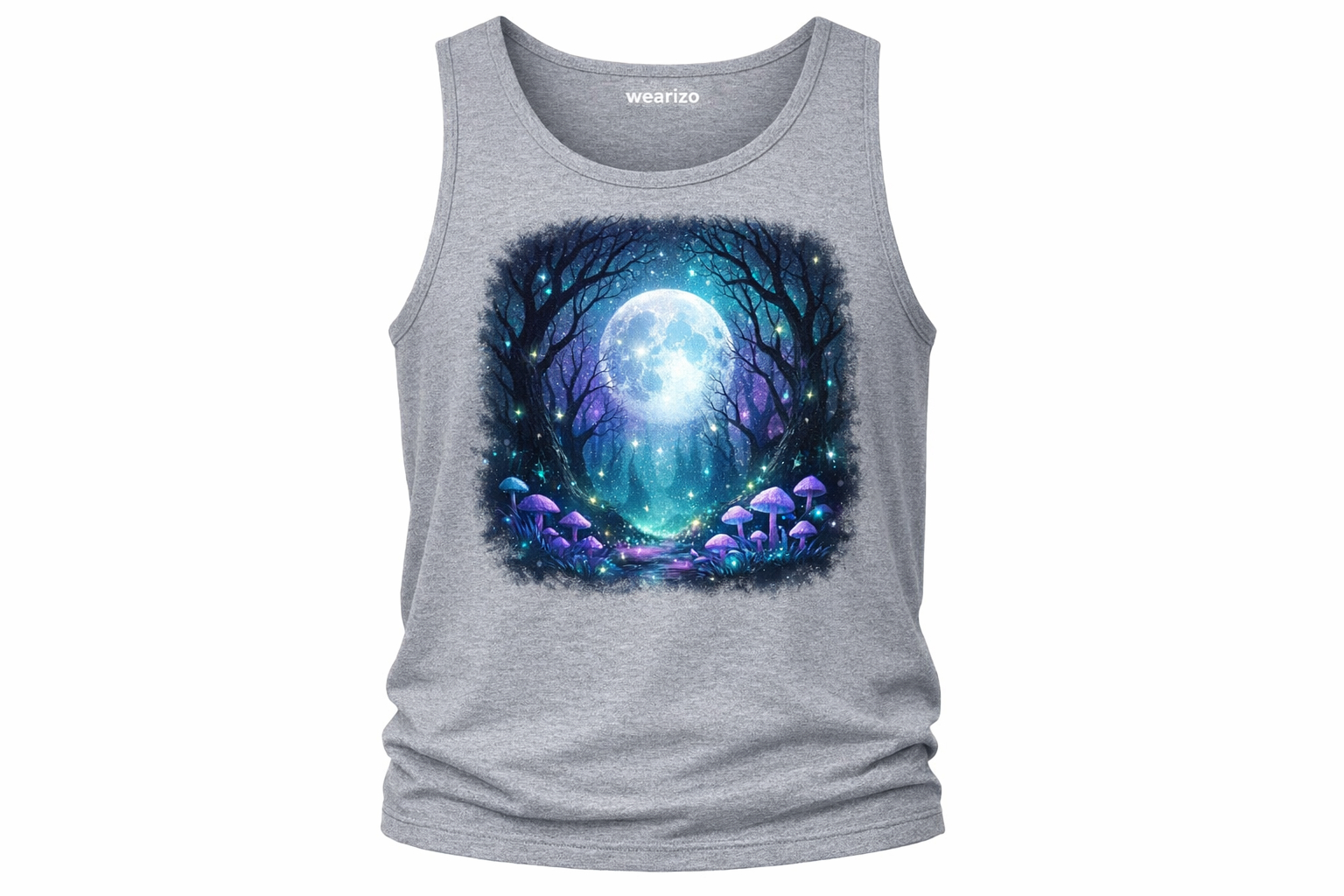 Wearizo Mystic Moon Forest Graphic Tank Top — Nature Lover Gift - SportGrey