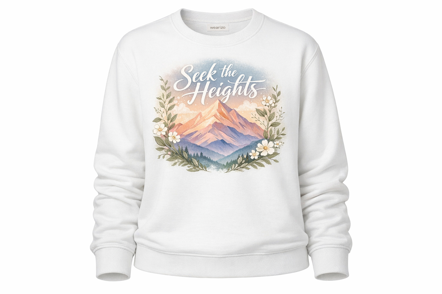 Wearizo Pastel Peaks Graphic Sweatshirt — Boho Style Nature Lover Gift - White