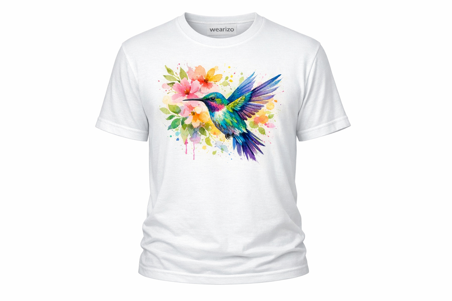 Wearizo Wild Hummingbird Watercolor Graphic T-Shirt — Nature Lover Gift - White