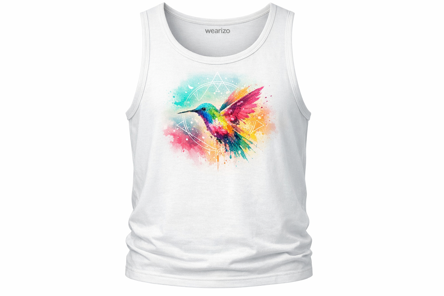 Wearizo Dream Flight Hummingbird Graphic Tank Top — Nature Lover Gift - White